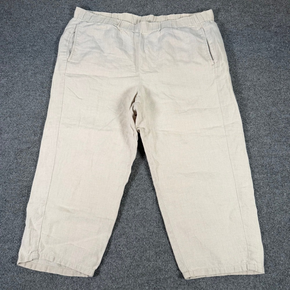 J.Jill Love Linen Crop Pants Womens Medium Petite Beige Elastic Waist #4494